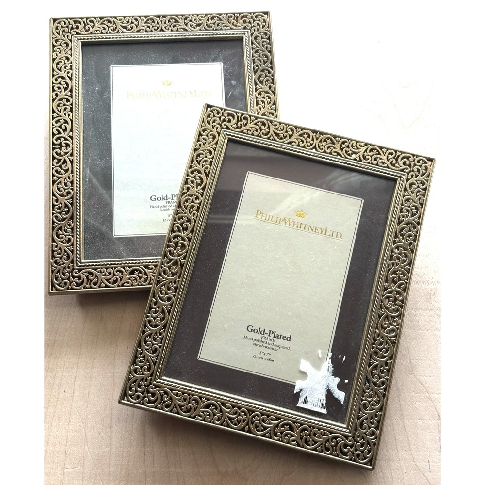 Vtg Philip Whitney Gold Plated Frame LOT of 2 New Unused 5 x 7 Ivy Scroll